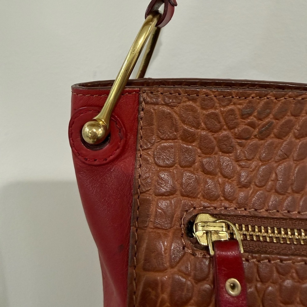 Hidesign EE Jupiter II Leather Shoulder Bag Croc Embossed Brown Red - Picture 6 of 13